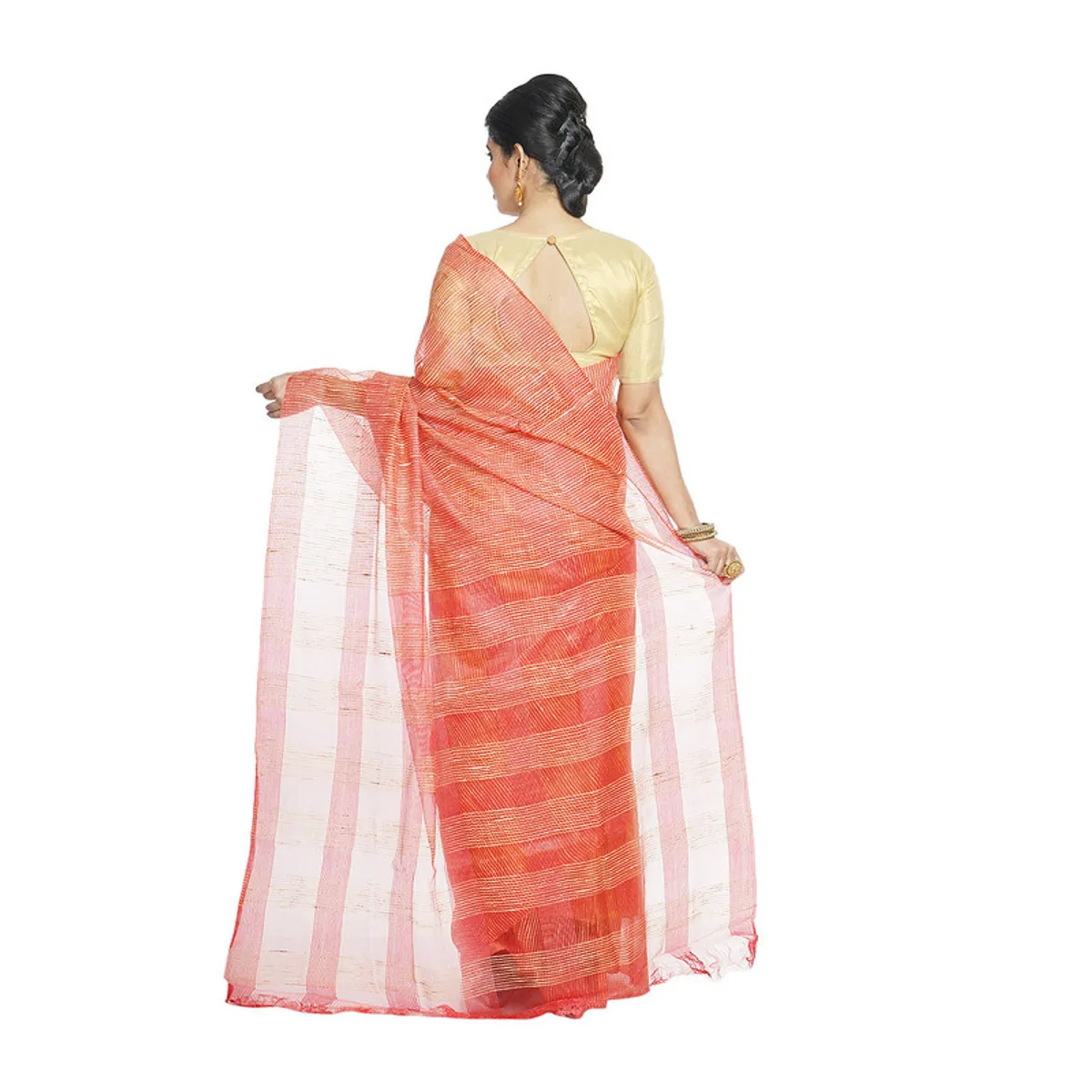 Red women's Bhagalpuri Kota Doria Silk Semi Transparent Saree With Unstiched Blouse Piece