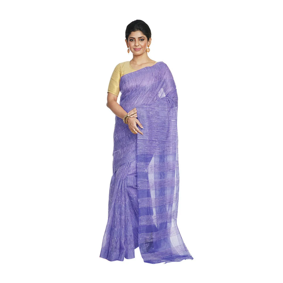 Amethyst Violet women's Bhagalpuri Kota Doria Silk Semi Transparent Saree With Unstiched Blouse Piece