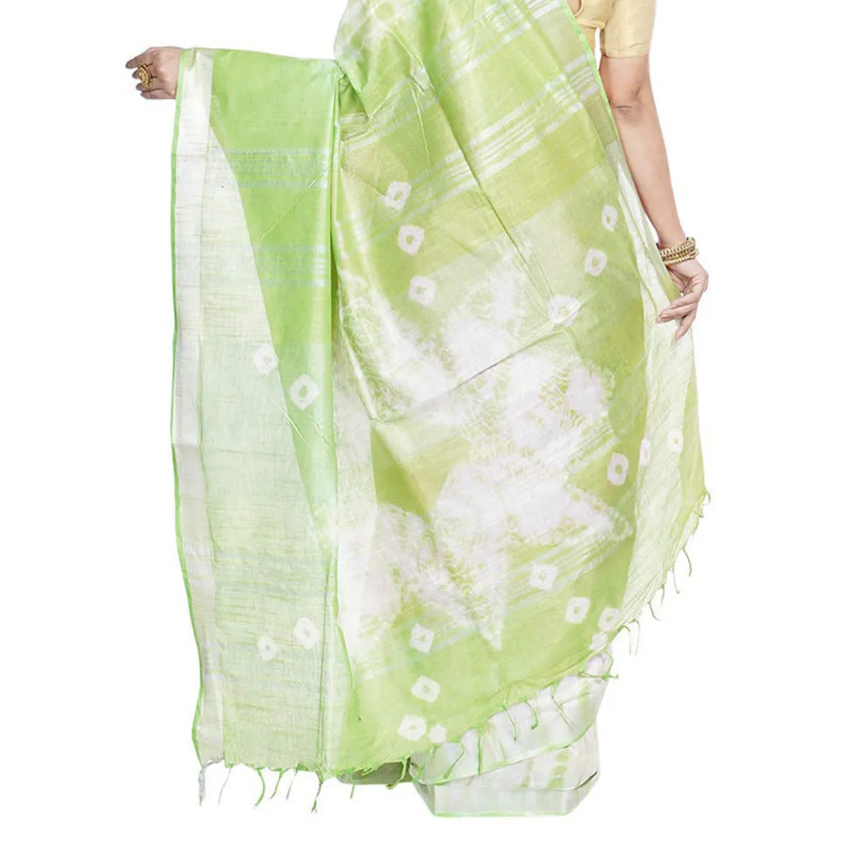 Chinese Violet & Light Green women's Bhagalpuri Handloom Cotton Linen Slub Blend Tie Two Dye (Sibory Two Dye) Saree With Running Unstitched Blouse Piece