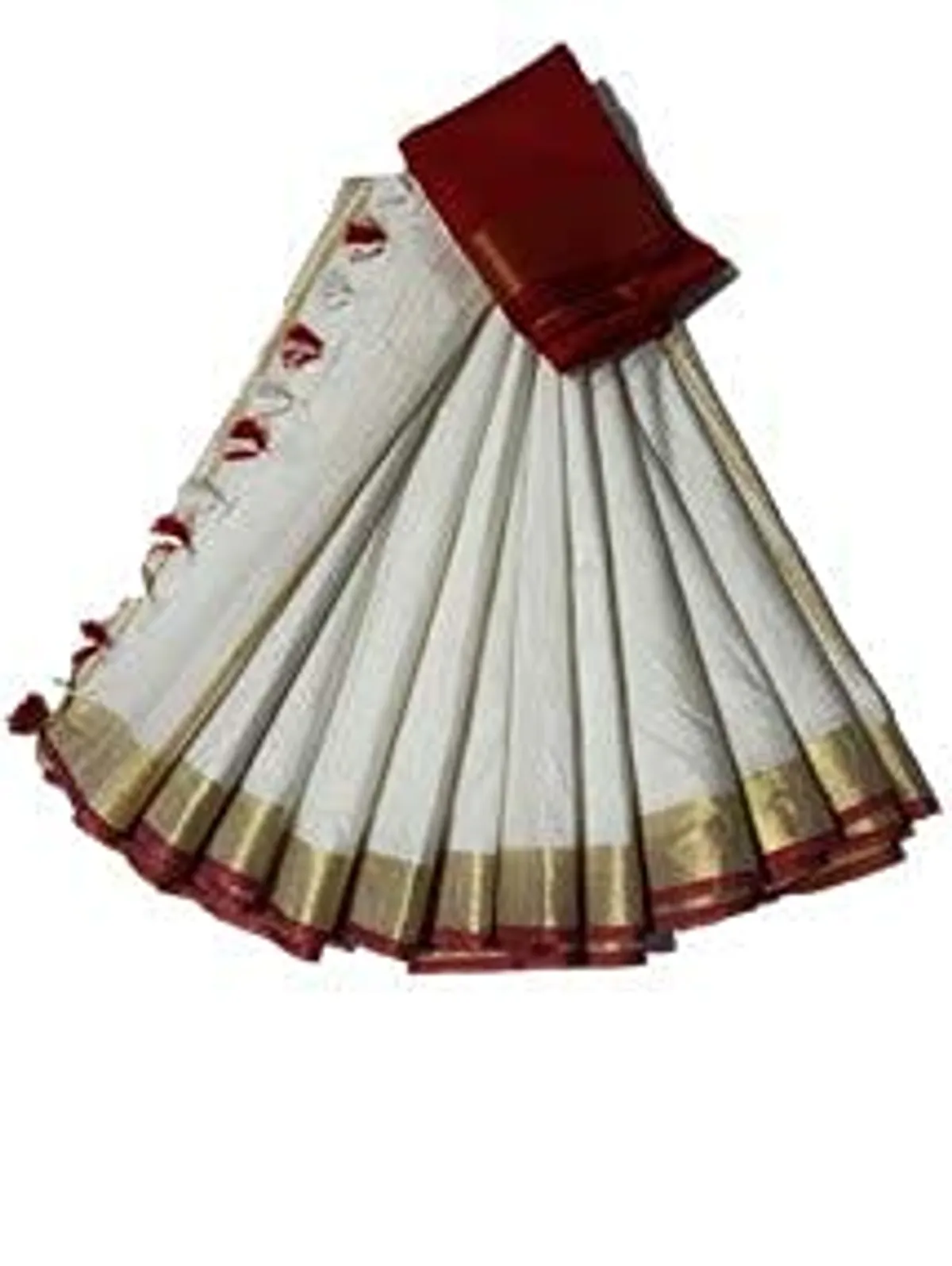 White-Red women's Handloom Bhagalpuri Linen Cotton Blend Saree Ethnic Wear With Contrast Unstitched Blouse Piece