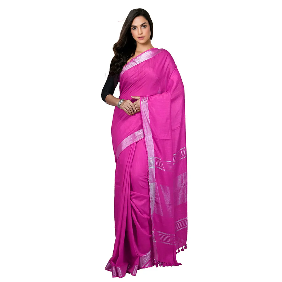 Pink Bhagalpuri women's Handloom Linen Cotton Ethnic Wear Saree With Running Unstitched Blouse Piece