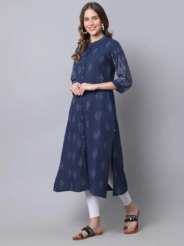 Navy_Blue_Cotton_Ikat_Print_A-line_Kurta