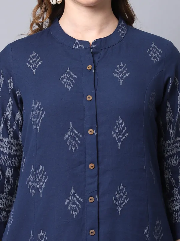 Navy_Blue_Cotton_Ikat_Print_A-line_Kurta