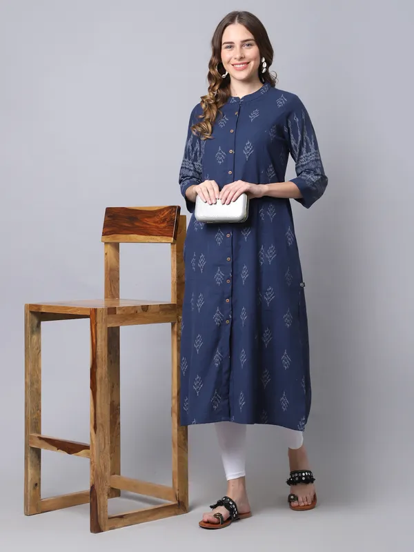 Navy_Blue_Cotton_Ikat_Print_A-line_Kurta