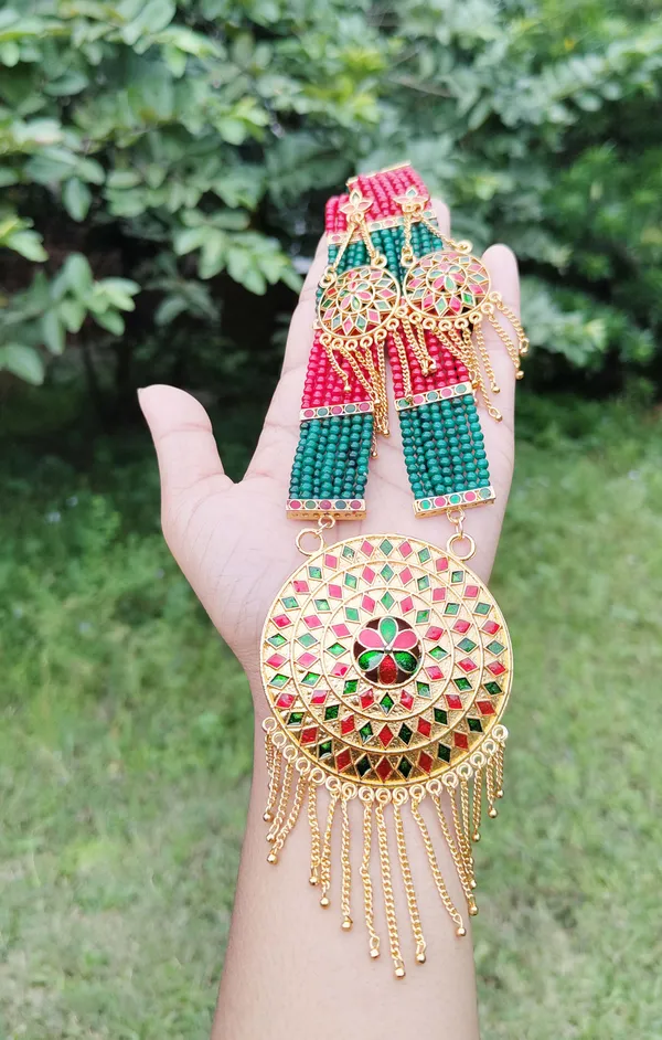 Assamese_Traditional_Red-Green_Japi_Jewellery_Set_For_Women