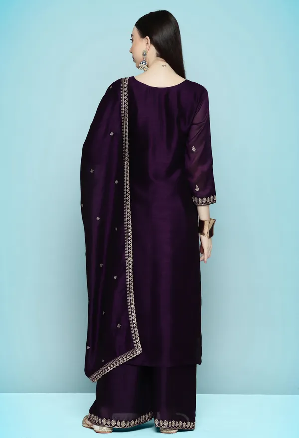 Wine_Floral_Yoke_Design_Regular_Sequinned_Kurta_With_Palazzos_Dupatta