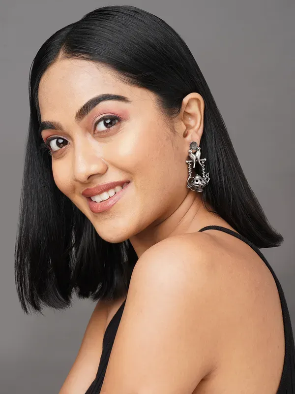 German_Silver_Bird_Stand_Drop_Earrings