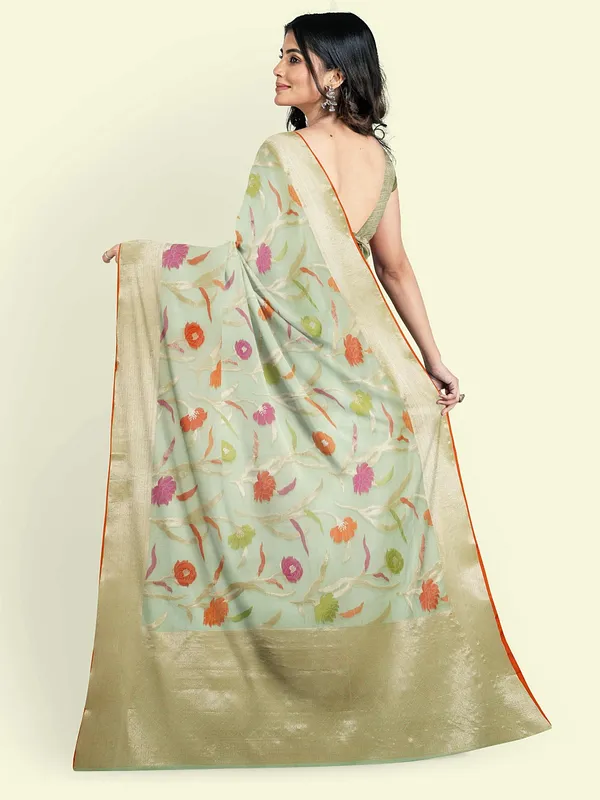 Sea_Green_Cotton_Blend_Banarasi_Sarees_For_Women