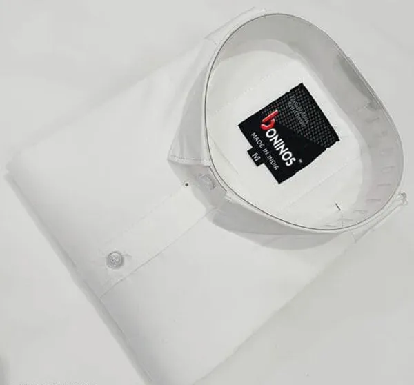 White_Cotton_Blend_Solid__Casual_Shirt_For_Men