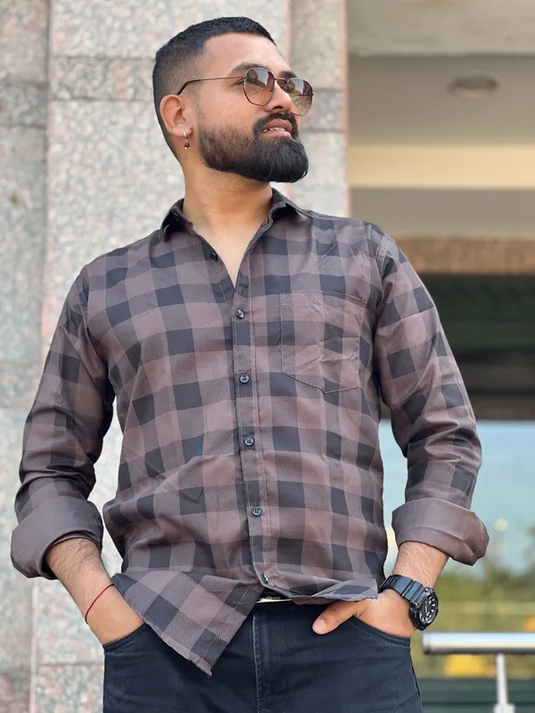 Brown_Cotton_Blend_Printed_Casual_Shirt_For_Men