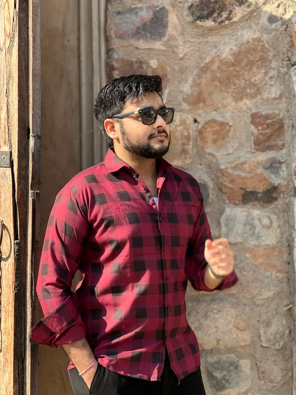 Red_Cotton_Blend_Printed_Casual_Shirt_For_Men
