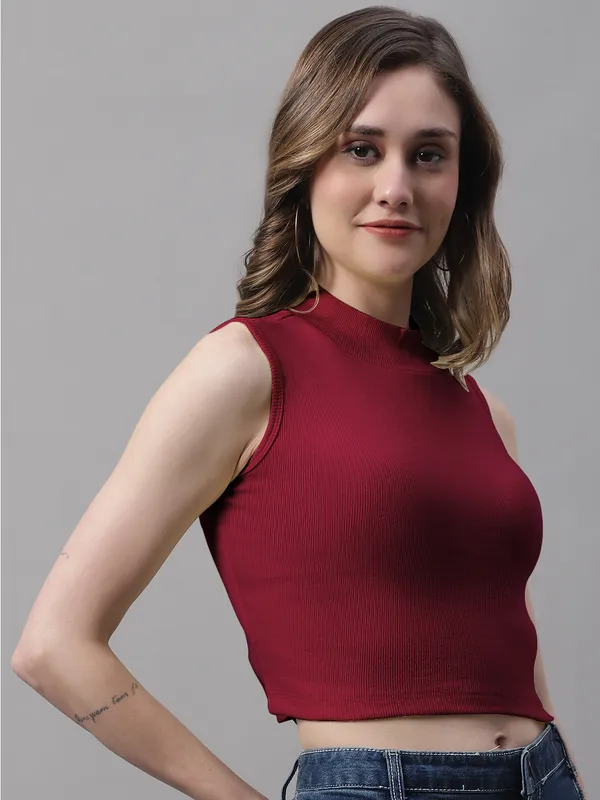 Maroon_Cotton_Rib_Turtle_Neck_Crop_Top_For_Women