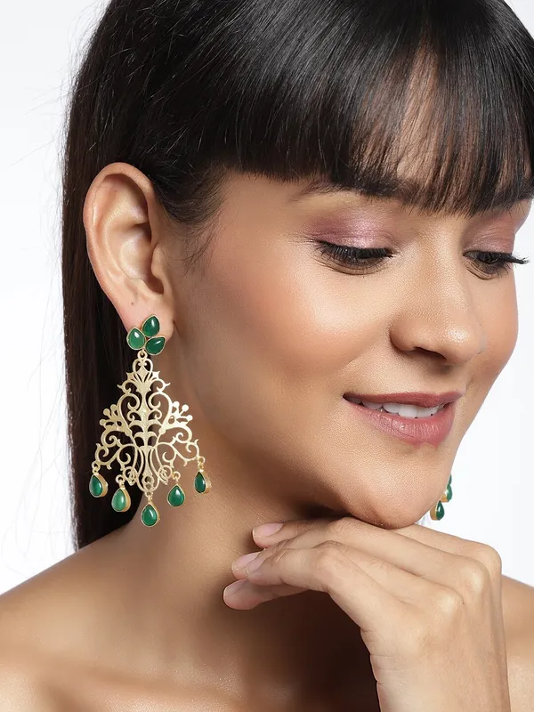 Gold-Plated__Green_Contemporary_Drop_Earrings