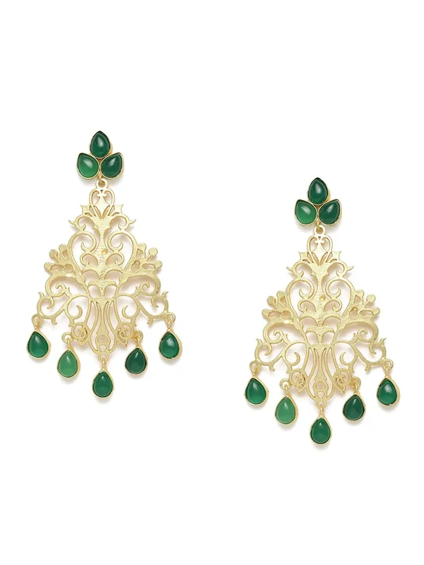 Gold-Plated__Green_Contemporary_Drop_Earrings