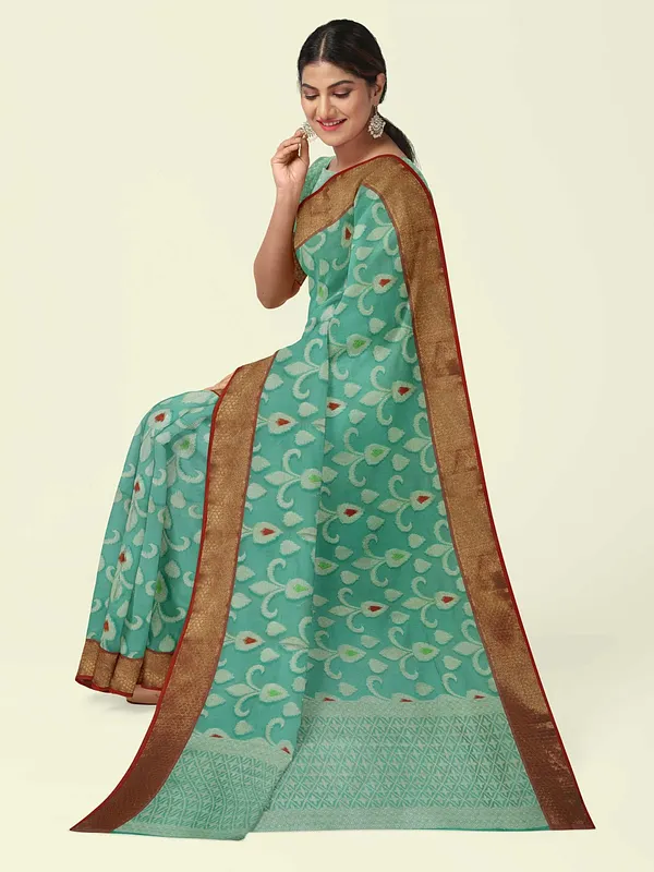 Sea_Green_Cotton_Blend_Banarasi_Sarees_For_Women