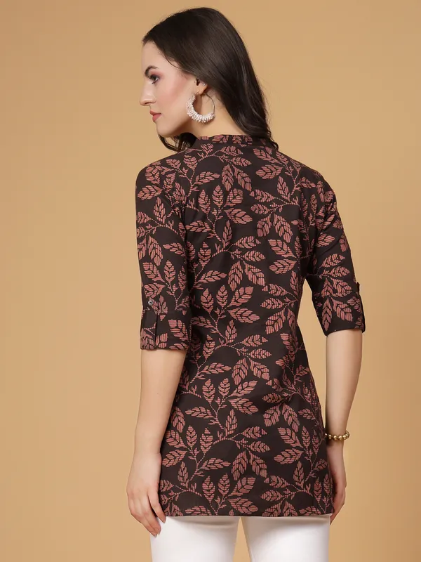 Brown_Leafe_Printed_Short_Kurti