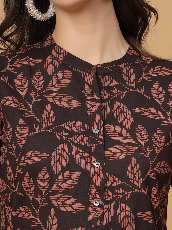 Brown_Leafe_Printed_Short_Kurti