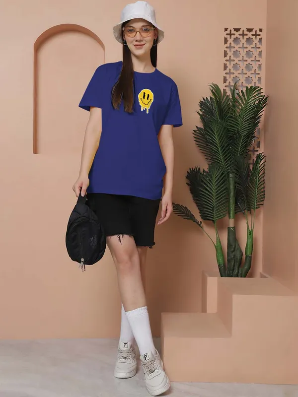 Women_Blue_Do_What_Makes_You_Happy_Print_Oversized_Tshirt