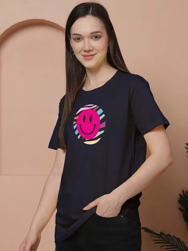 Women_Navy_Blue_Smiley_Print_Oversized_Tshirt