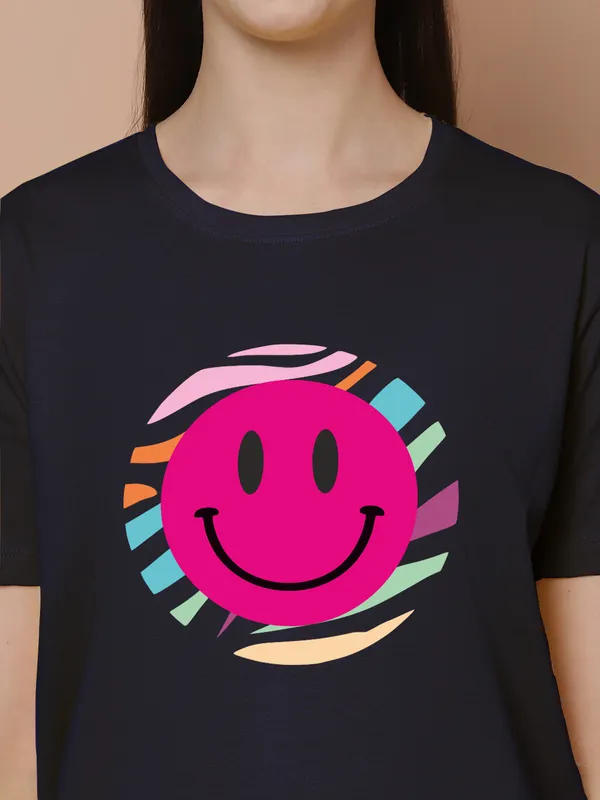 Women_Navy_Blue_Smiley_Print_Oversized_Tshirt