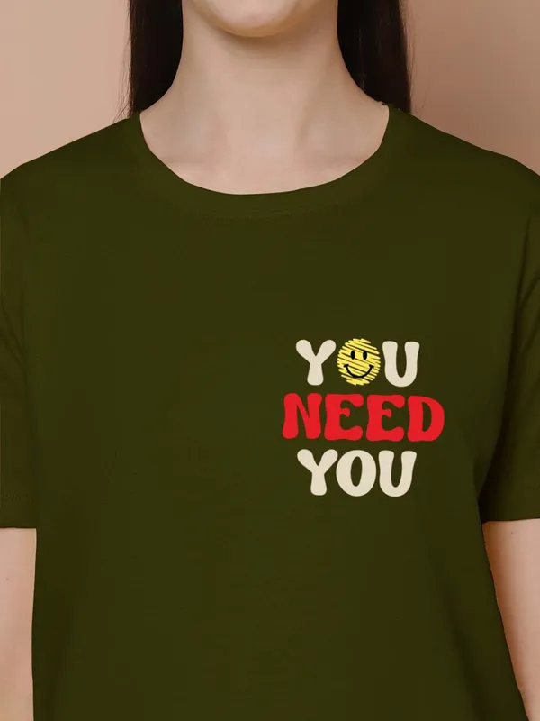 Women_Olive_Green_Need_You_Print_Oversized_Tshirt