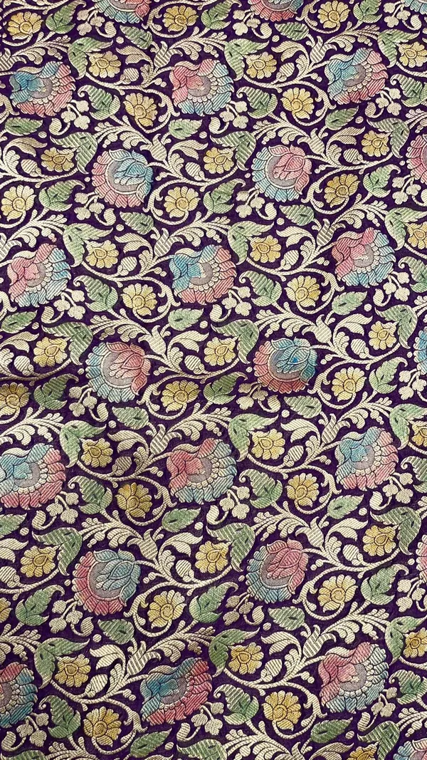 Humairah_Pure_Handwoven_Purple_Khaddi_Georgette_Hand_Brush_Floral_Zari_Jaal_Banarasi_Zari_Border_Saree_with_Purple_Blouse_piece