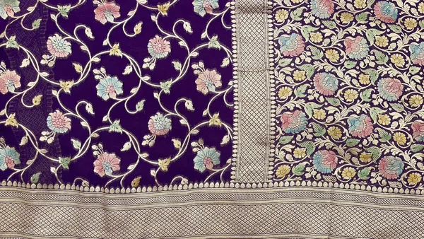 Humairah_Pure_Handwoven_Purple_Khaddi_Georgette_Hand_Brush_Floral_Zari_Jaal_Banarasi_Zari_Border_Saree_with_Purple_Blouse_piece
