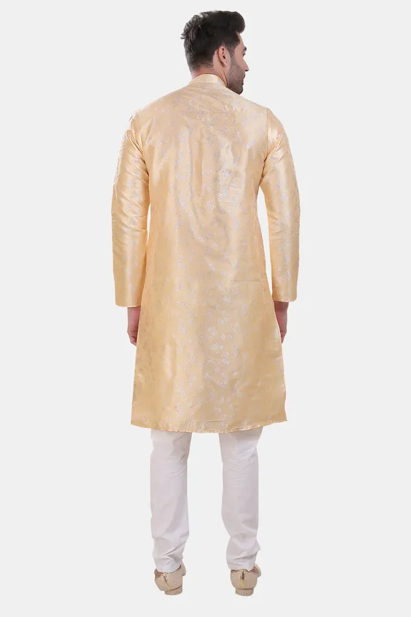 Floral_Print_Cream_Jacquard_Kurta_With_Paijama
