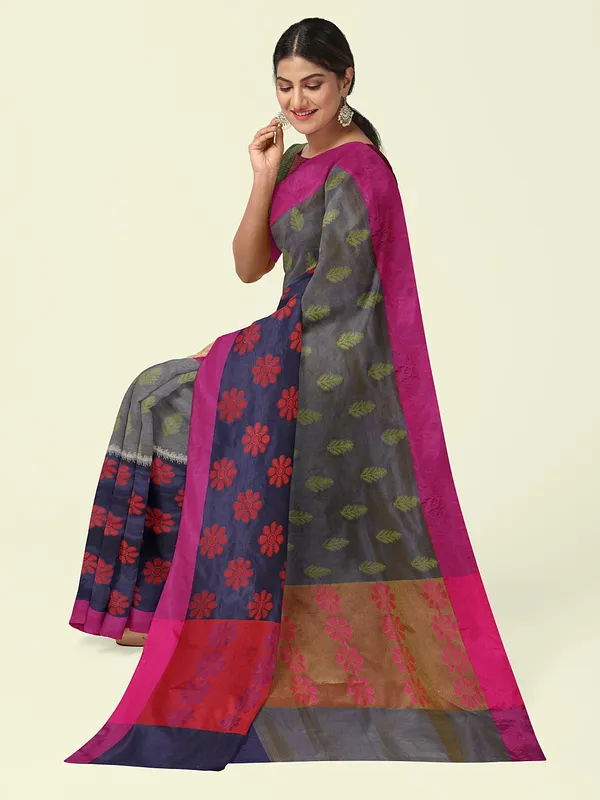 Grey_Cotton_Blend_Banarasi_Sarees_For_Women