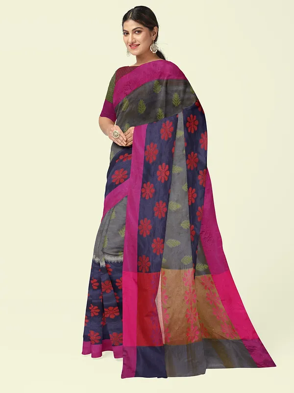 Grey_Cotton_Blend_Banarasi_Sarees_For_Women