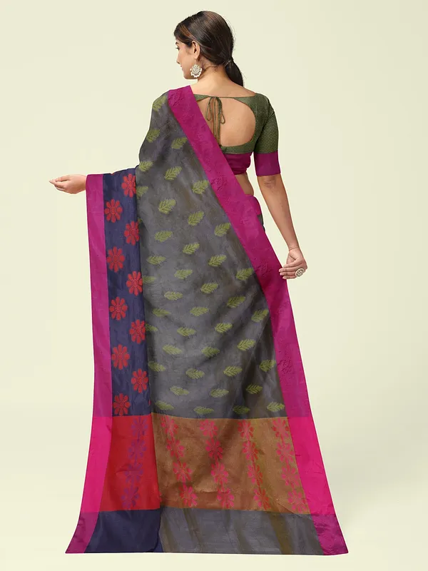Grey_Cotton_Blend_Banarasi_Sarees_For_Women