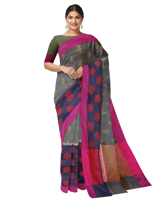 Grey_Cotton_Blend_Banarasi_Sarees_For_Women