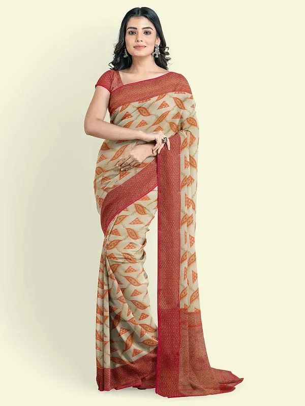 Beige_Cotton_Blend_Banarasi_Sarees_For_Women