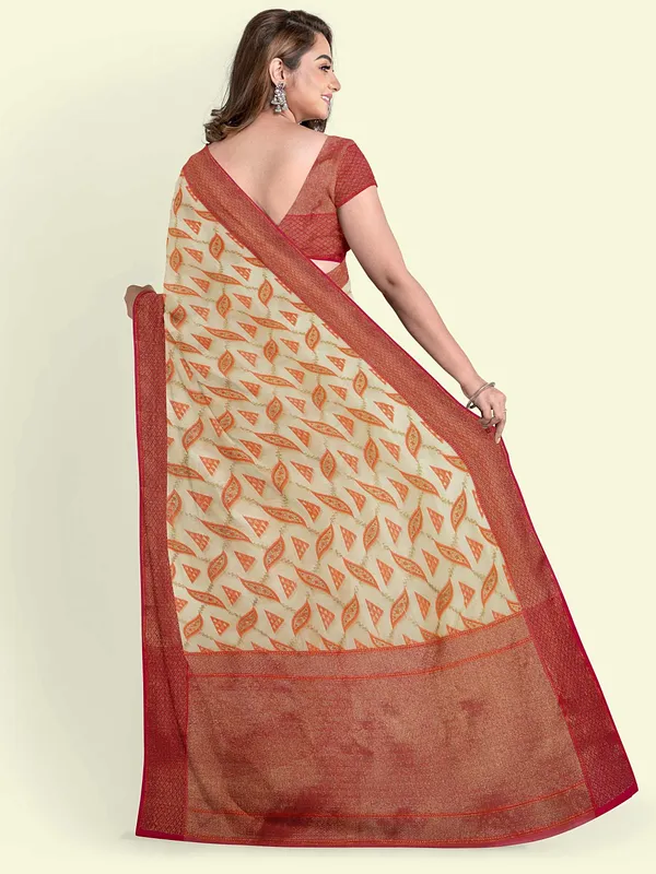 Beige_Cotton_Blend_Banarasi_Sarees_For_Women