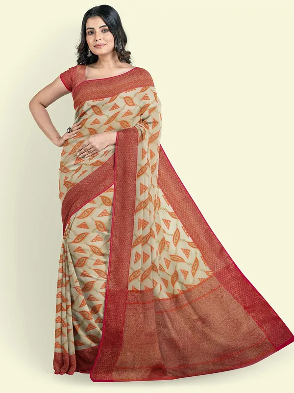 Beige_Cotton_Blend_Banarasi_Sarees_For_Women