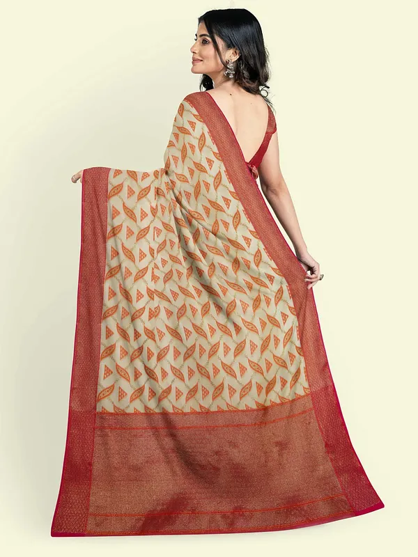 Beige_Cotton_Blend_Banarasi_Sarees_For_Women