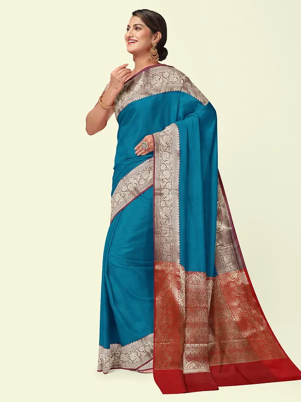 Cerulean_Blue_Valkalam_Katan_Silk_Banarasi_Sarees_For_Women