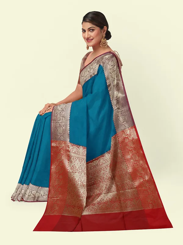 Cerulean_Blue_Valkalam_Katan_Silk_Banarasi_Sarees_For_Women