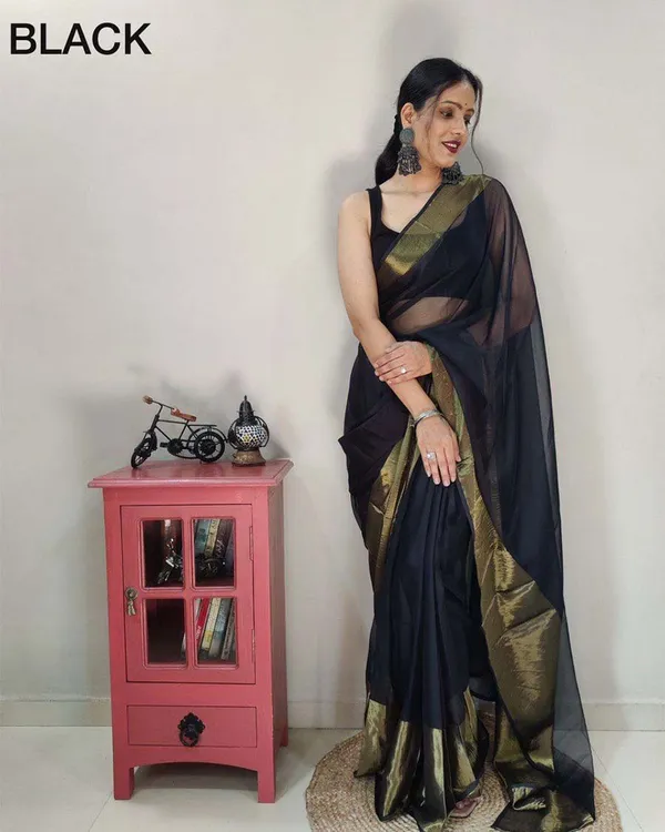 Black_Colour_1-Minute_Ready_To_Wear_Georgette_Saree_With_Blouse_Piece