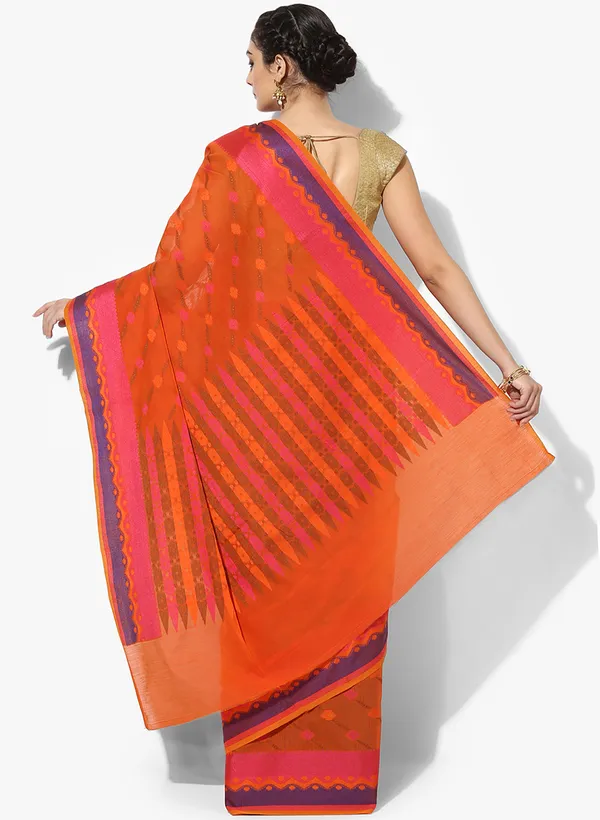 Orange_Silk_Blend_Banarasi_Sarees_For_Women