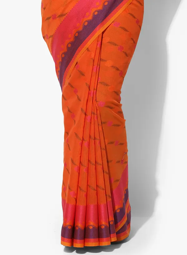 Orange_Silk_Blend_Banarasi_Sarees_For_Women