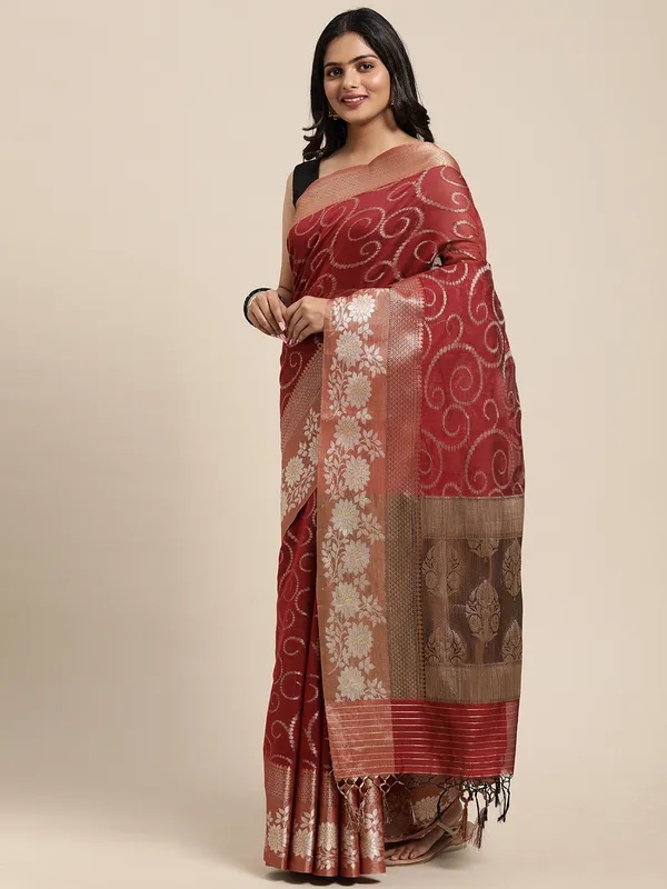 Red_Masrise_Cotton/Cotton_Banarasi_Sarees_For_Women