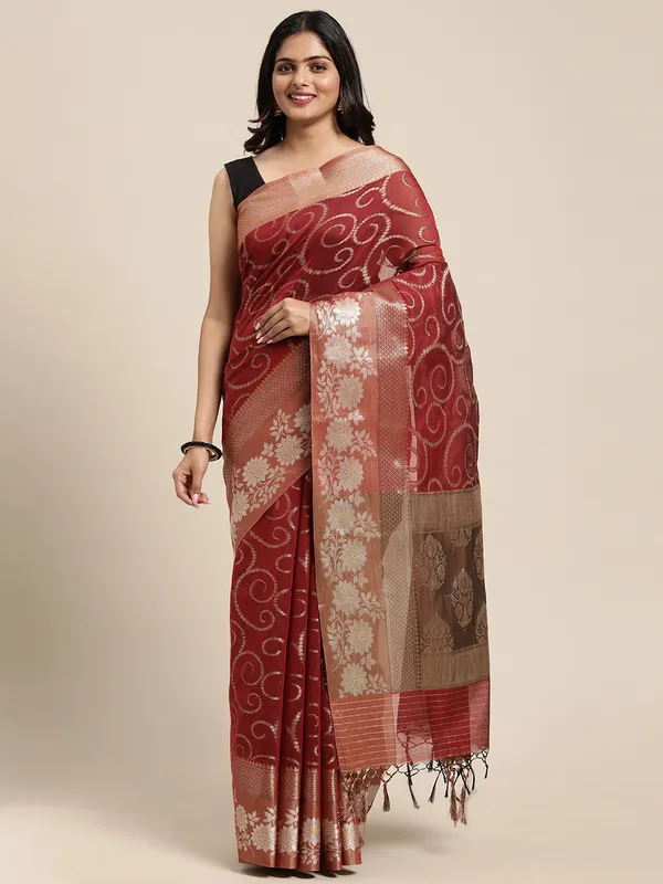 Red_Masrise_Cotton/Cotton_Banarasi_Sarees_For_Women