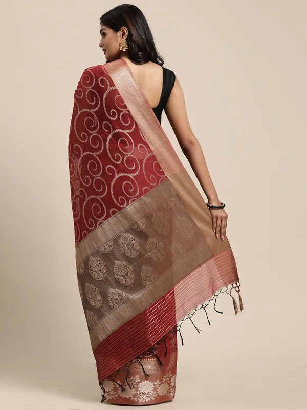 Red_Masrise_Cotton/Cotton_Banarasi_Sarees_For_Women