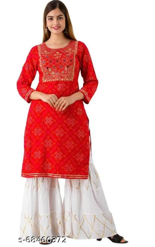 Women_Ethnic_Red_Bandhej_Kurti_&_Sharara_Set