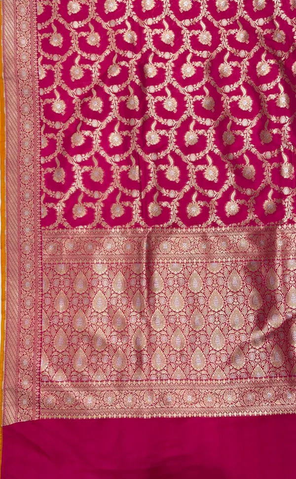 Humairah_Presents_Pink_Katan_Silk_Floral_Tilfi_Zari_Mina_Jaal_with_Leaf_Pattern_Silver_Mina_Pallu_Zari_Border_and_Pink_Blouse