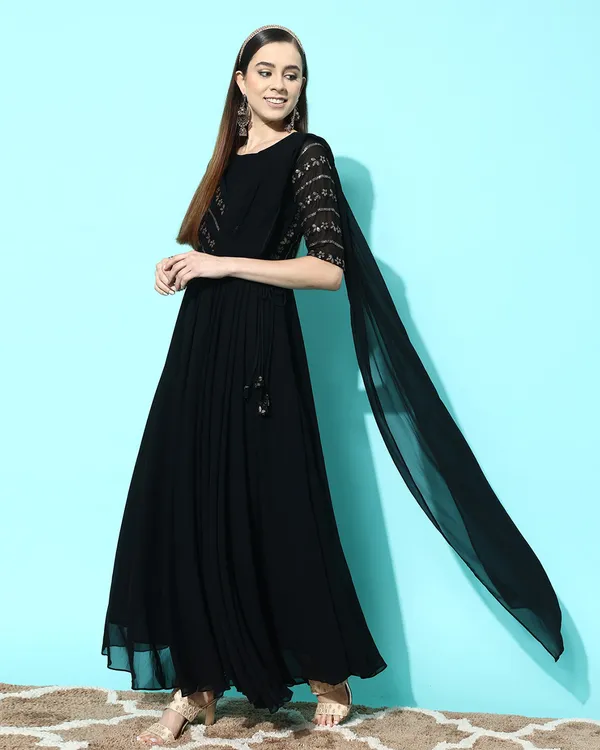Black_Georgette_Sequence_Zari_Embroidery_A_Line_Gown_With_Attached_Dupatta