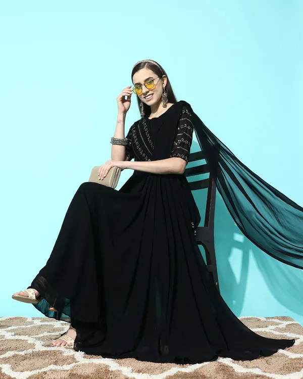 Black_Georgette_Sequence_Zari_Embroidery_A_Line_Gown_With_Attached_Dupatta