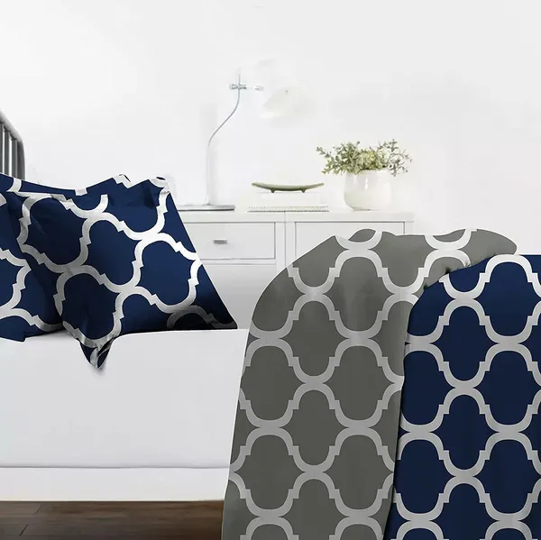 Microfiber_Reversible_Double_Bed_Queen_Size_Abstract_Printed_Duvet_Cover,_Dark_Blue_&_Grey