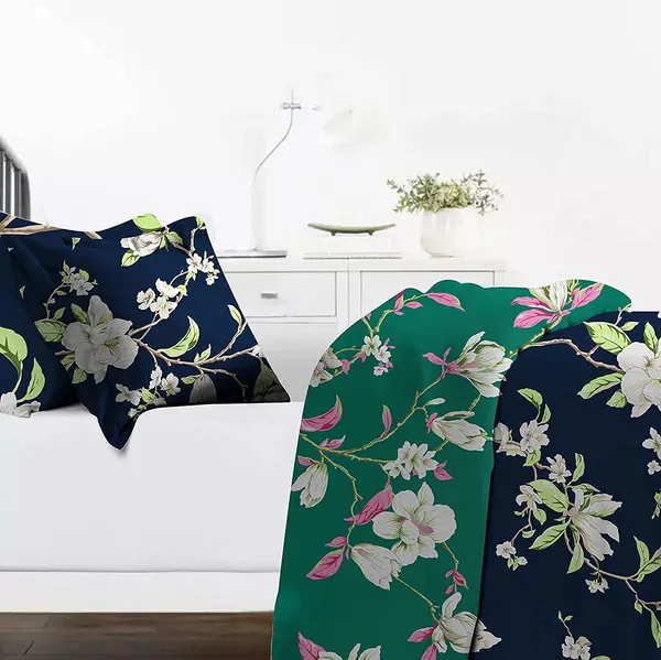 Microfiber_Reversible_Double_Bed_Queen_Size_Floral_Printed_Duvet_Cover,_Green_&_Navy_Blue